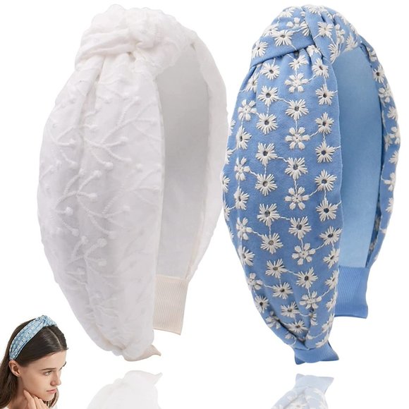 Women Embroidery Knotted Headband Hairband Wide Headbands Hair Hoop Fashion Top